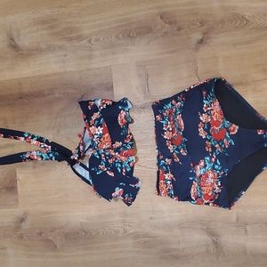 Cocoship High waisted two piece halter swim suit.